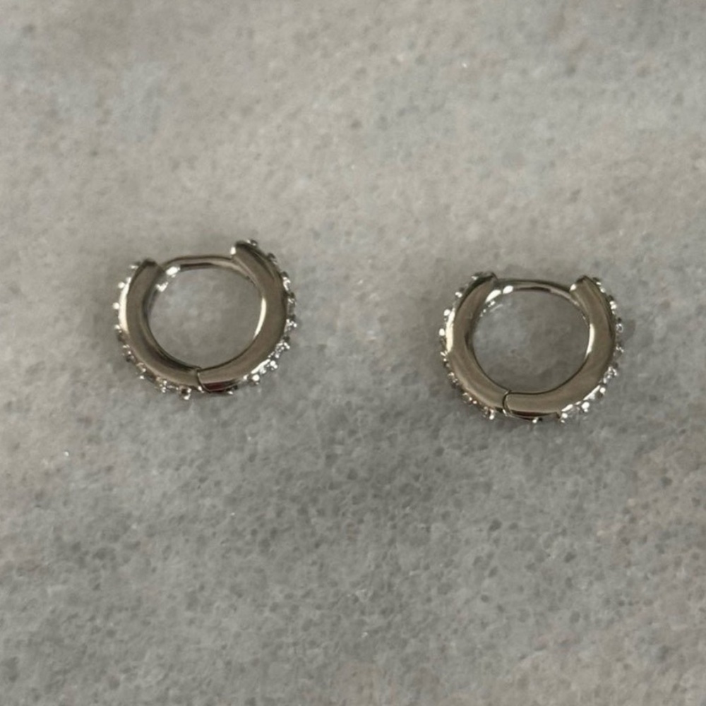 Sterling Silver Crystal Pave Small Mini Hoop Earrings 

Brand New - Picture 2 of 4